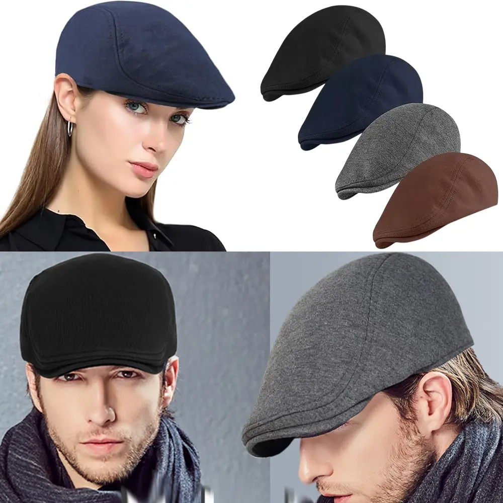 Men's Newsboy Caps 4 Pack, Breathable Fabric Irish Cabbie Style Premium Headwear with Elastic Back & Hard Brim, Adjustable for 21.2-22.4 Inches, 4Pcs Mix, Casual, Coffee, Male Hats, Elastic Cord, Classic Irish Cabbie, Outdoor Wear, Lightweight, One Size