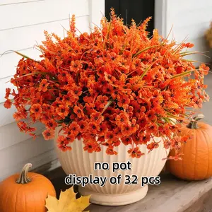 Artificial Mums Fall Flowers for Outdoors, 32 Bundles Fake Mums Faux Plants for Outdoor Planters Autumn Decorations,UV Resistant Silk Flowers for Front Porch Garden Patio Home Decor