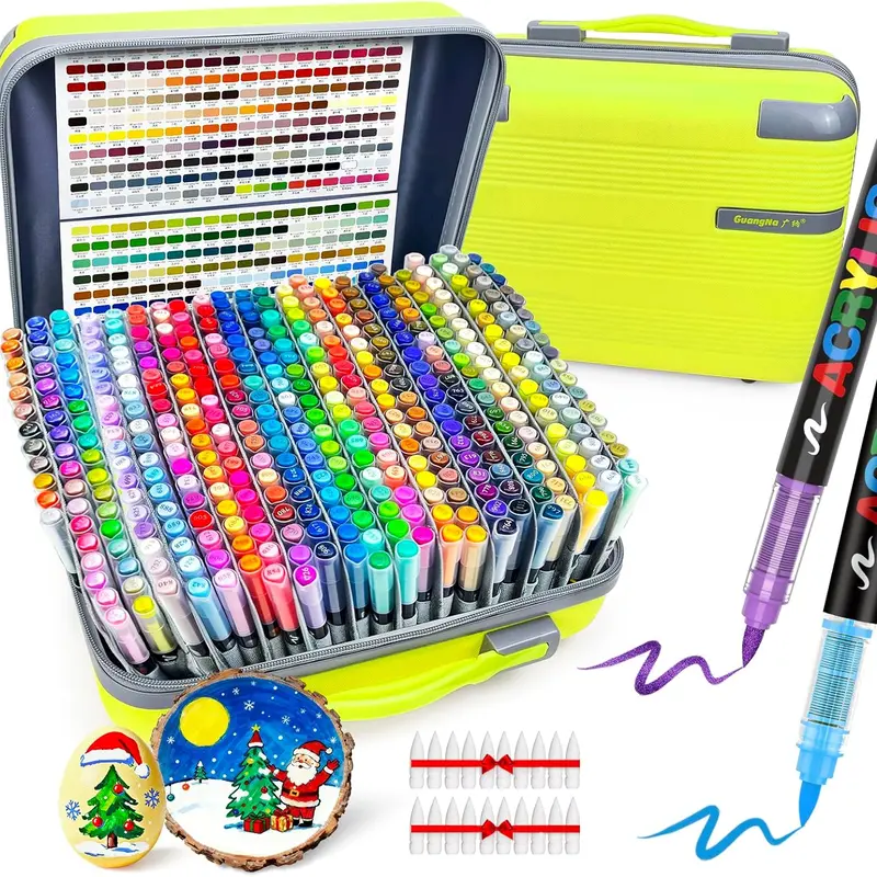 GuangNa Acrylic Paint Markers - 360/408 Count Ink-Based Markers & Highlighters, Artist-Grade, Direct Liquid Ink Control System, Rock-to-Fabric Use, Plastic/Glass Compatible, Creative Crafts Office Stationery, Reliable Performance Christmas Gift