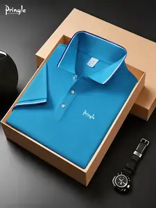 Men's Summer Short Sleeve Polo Shirt, Casual Sporty Style, Colorblock Design, Loose-Fitting, Outdoor Wear, Pringle Print