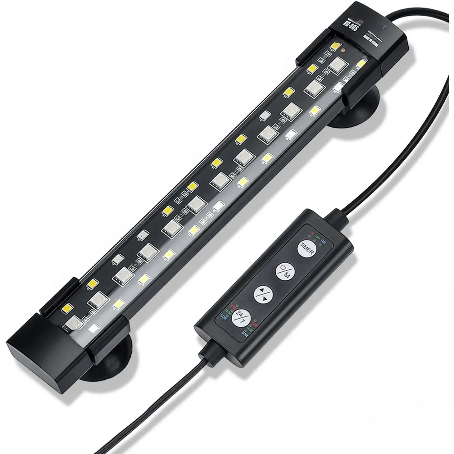 6W Submersible Aquarium LED Fish Tank Lamp with 3-Row Beads, 7 Colors, 24/7 Mode, Adjustable Timer, Brightness Control, Sunrise-Moonlight Auto-Off Function, 50000 Hours Service Life