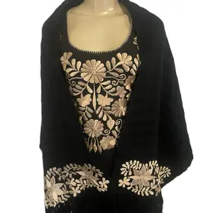 Traditional Rebozo/Shawl with Elegant Floral Embroidery Perfect for Cold Season Wear