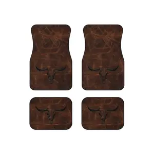 Longhorn Printed Branded Leather Pattern Heavy Duty Western Universal Car Floor Mats Texas Longhorn Design Rustic Truck Accessories