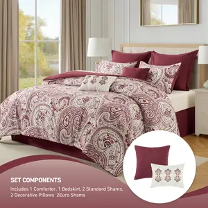 Luxury 8-Piece Comforter Set with Paisley Print, Hypoallergenic & Machine Washable Bedding