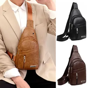Men's Multi-Layer Single-Shoulder Bag Outdoor Leisure Crossbody Chest Bag in Black Brown Khaki Soft PU Leather with Adjustable Strap and Double-Layer Pockets Durable Multisport Pack