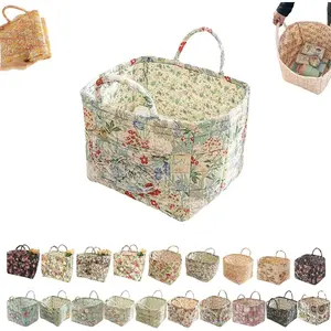 Boho Fabric Storage Basket, Boho Quilted Fabric Storage Basket, Floral Quilted Baskets for Storages Large with Easy-Carry Handles, for Clothes and Sundries (M)