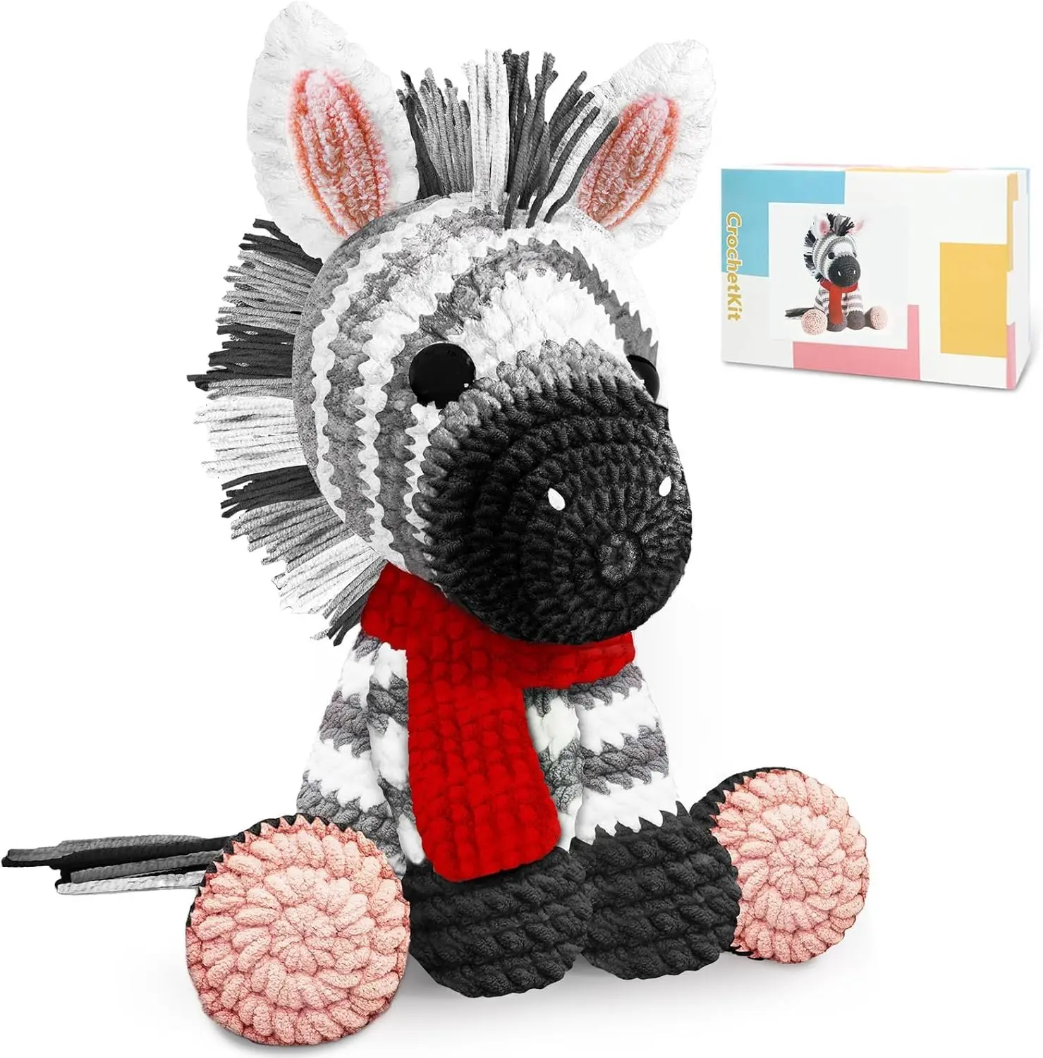 Crochet Kit for Beginners,11.8in Crochet  Kit Zebra,Crochet Starter Kit  for Adults  with Yarn Sets,Amigurumi Crochet Kit with Step-by-Step Video Tutorials