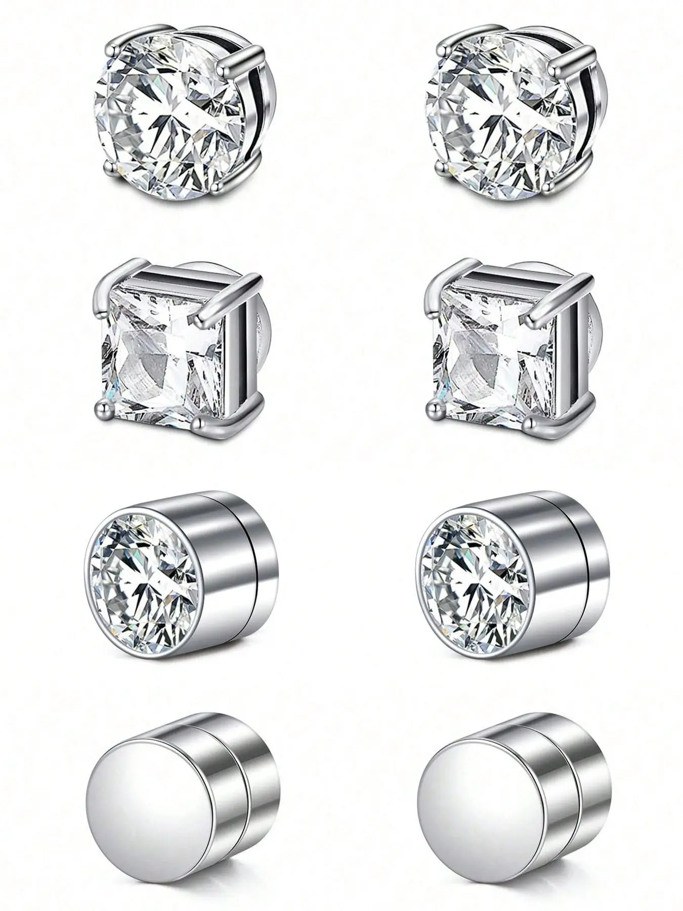 Magnetic Fake Stud Earrings Set, Punk Rhinestone Deco Earring, Unisex Fashion Jewelry for Party, Daily Clothing Decor, Trendy Casual All-match & Exquisite Jewelry for Gift