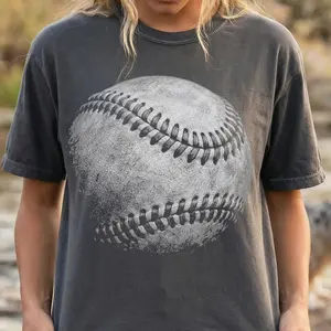 Faded Retro Baseball T-shirt, Unisex Vintage Crew Neck Regular Fit Cotton Fabric Casual Comfort Breathable Short Sleeve Funny T-shirts Fashion Men&Women's Top for Streetwear 032407
