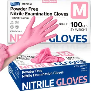 Nitrile Exam Gloves, Powder-Free Latex-Free Disposable Glove for Medical Cooking Esthetician Cleaning, Pink 100 Pcs