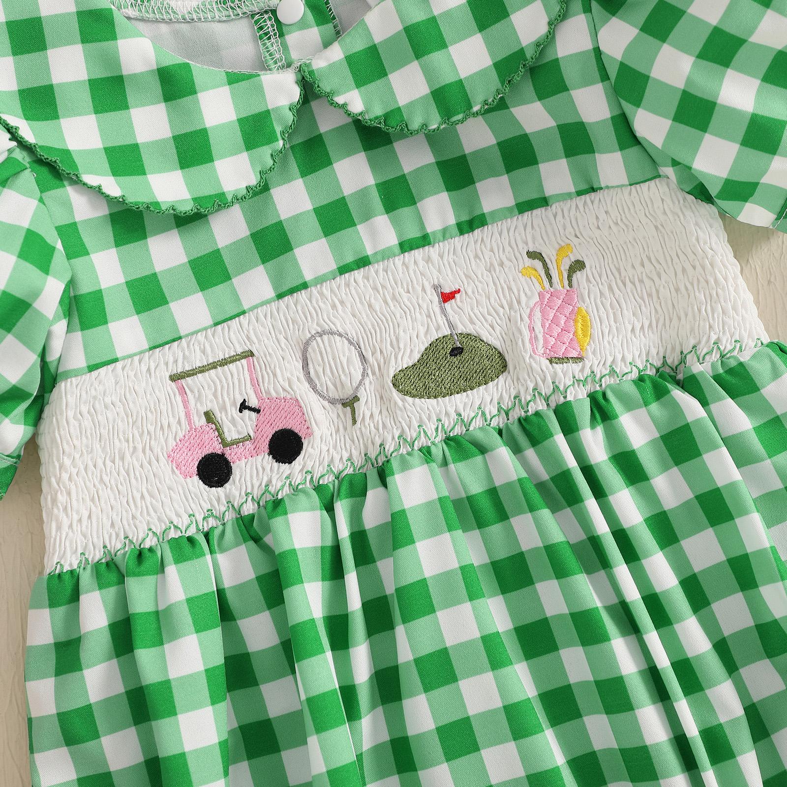 Baby Girl Cute Golf Plaid Smocked Romper Bodysuit Short Sleeve Peter Pan Collar  Jumpsuit Playsuit Newborn Coming Home Outfit #Springtok