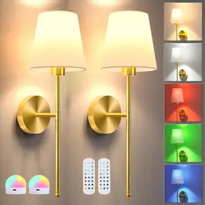 Battery Operated Wall Sconce Set of 2,Gold Rechargeable Wall Lights with Dimmable Bulbs and Remote, Wireless Wall Lamps for Bedroom Living Room Hallway Decor sconces home lighting lamparas  de  pared  white  house  lights lamp lights bedroom wall lights