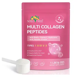 Multi Collagen Peptides Powder, 1 lb Unflavored Hydrolyzed Collagen Types I, II, III, V, X，16 oz (41 Servings)-Hyaluronic Acid Power,Grass Fed Collagen Supplements for Women and Men, Non GMO