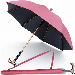 2-in-1 Walking Cane Umbrella Windbreak Ribs Lightweight Heavy-Duty Frame Ideal Father's Gift for Climbing Hiking Hanging Out on Rainy Days
