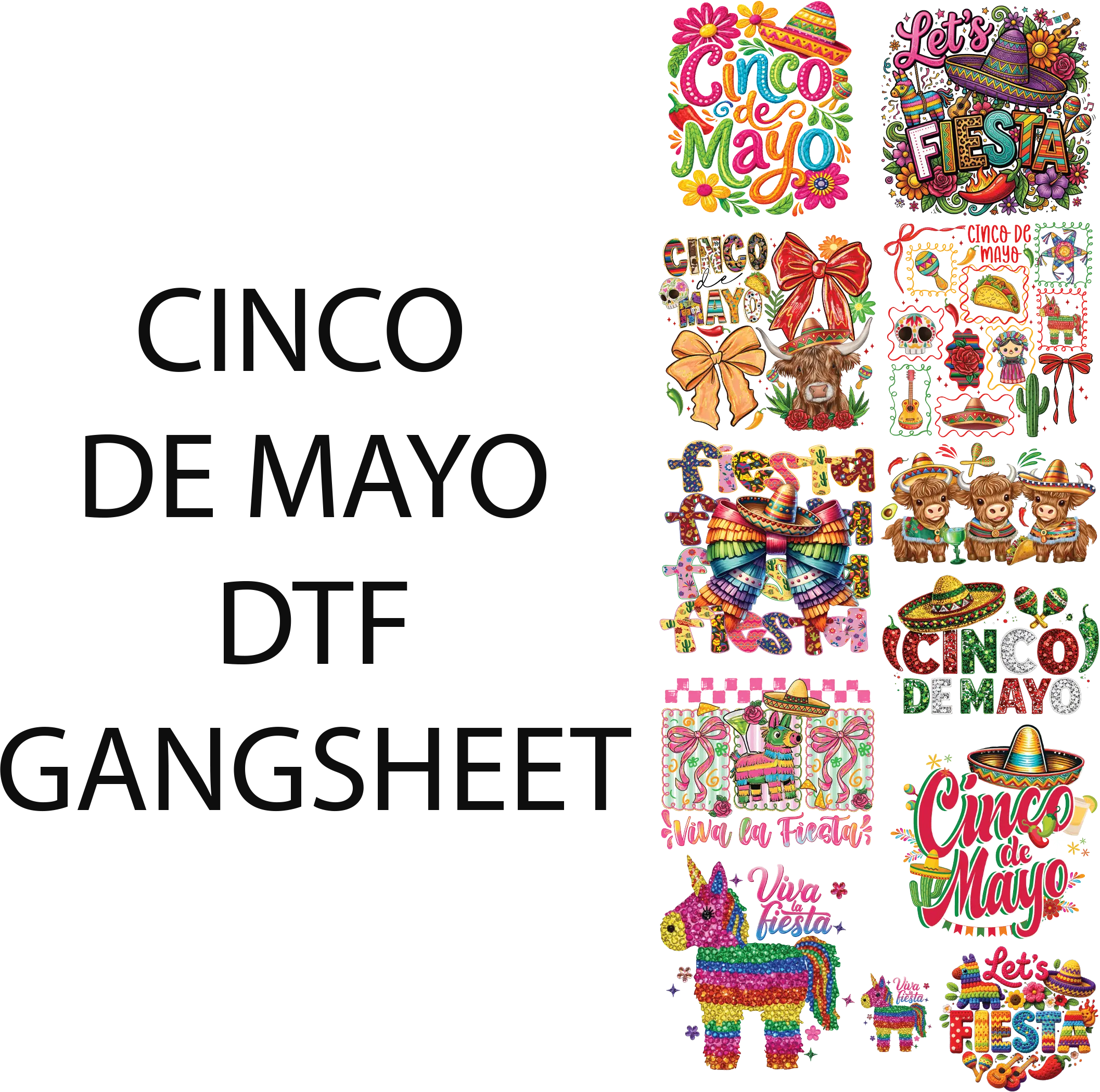 Cinco de Mayo DTF Gangsheet for Shirt Making - Vibrant Designs & Festive Patterns for Creative Projects