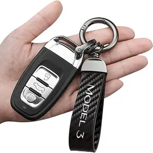 For Tesla Model 3 Carbon Fiber Car Keychain Set, Premium Key Fob with Screwdriver and Rings, Auto Modification Accessory for Tesla Owners