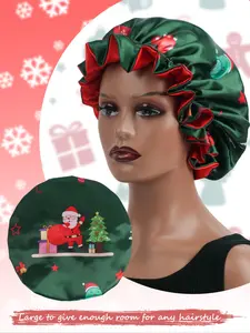 Unisex Christmas Lace Sleep Cap, Soft Silk Headscarf, Elastic Wide Band, Hair Protection, Makeup, Beauty Bath Hat, Comfortable Sleeping, Holiday Gift