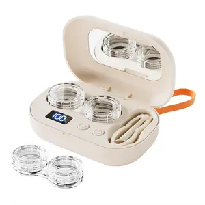 Ultrasonic Contact Lens Cleaner Rechargeable Eye ContactCleaner with Vanity Mirror Compact Contact Lens Cleaner withTwo Cleaning Modes Fits Hard, Soft, Multicolor Contact Lens