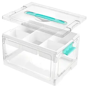 24-Tote Clear Storage Organizers with Trays for Art Supplies, Beads, Markers, Books, Sewing, Playdoh, and Tools