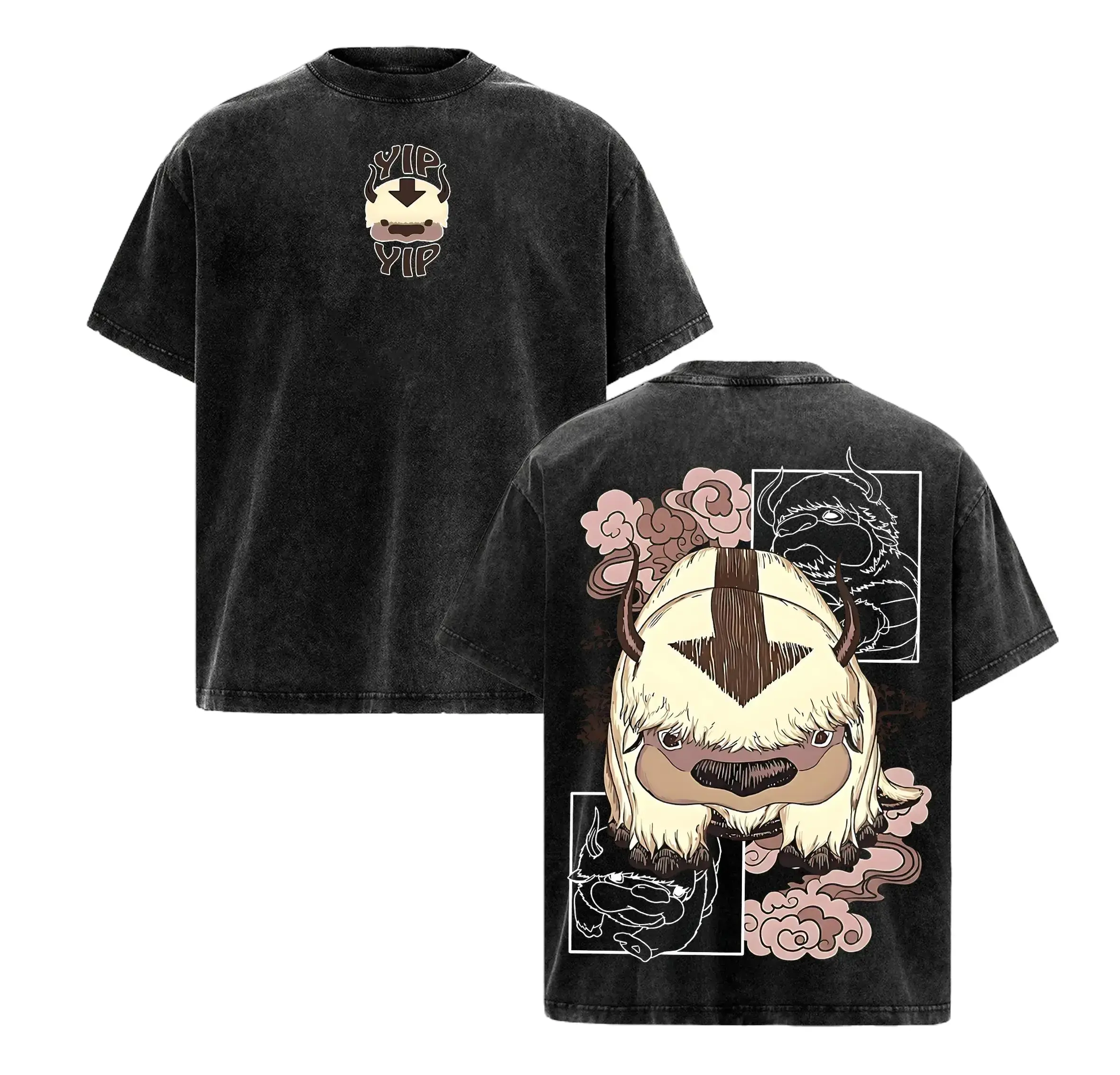 Appa Avatar The Last Airbender Vintage Washed Oversized Anime Shirt, Yip Yip Cute Graphic Tee, Cozy Aesthetic Streetwear, Heavyweight Cotton Unisex Gift