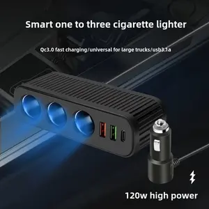 6-in-1 Car Charger Adapter with Extension Cable, 3-Socket Power Splitter with PD and Dual USB Fast Charging Ports, 12V/24V Universal Automotive Power Outlet for Multiple Devices, Safe and Durable Power Adapter for Road Trips, Professional Quality