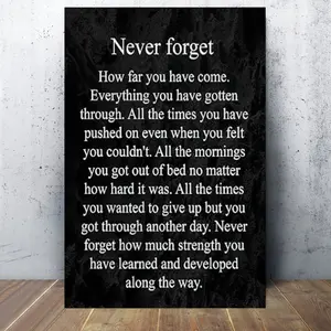 Inspirational Canvas Wall Art - 'Never Forget How Far You Have Come' Quote,  Frameless Motivational Poster, Black Text on White Background, Perfect for Office, Bedroom, Classroom Decor, Perfect for Room Decor
