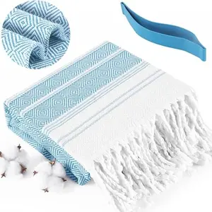 Oversized Beach Towel, Quick Dry, Sand Free, Packable, Super Absorbent, Boho Style, Colorful Stripes, Ideal for Camping & Summer Vacations