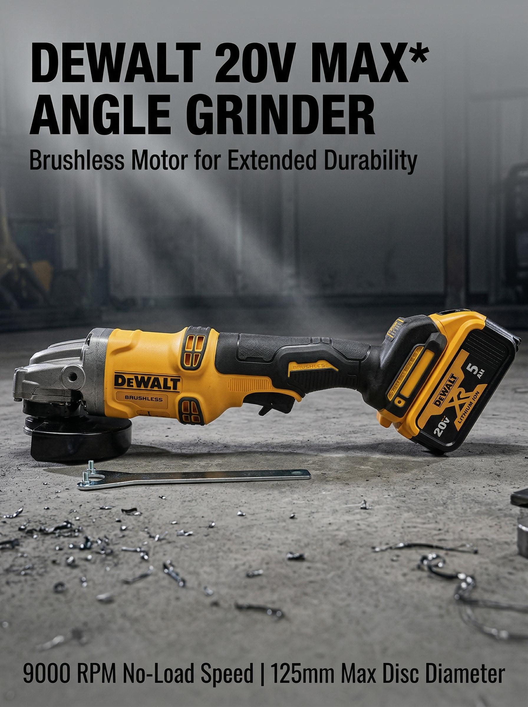 DEWALT DCG405-125 Brushless Angle Grinder Kit – 20V Battery & Charger – 9 Angle Orientations – 9000 RPM