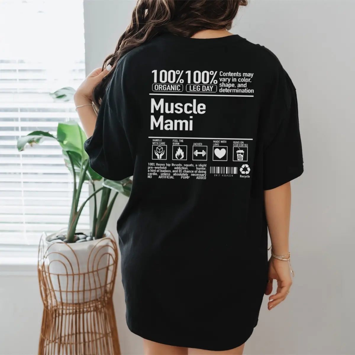 Muscle Mami label shirt white print, gym shirts, oversized workout shirts, plus size t-shirts, Cotton Top, fitness clothes, working out shirt, pump cover, big t-shirts for gym Cotton Fabric Streetwear Top Womenswear Polyester