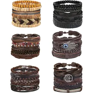 30 count Braided Leather Bracelets for Men Women Wrap  Beads Bracelet Woven Ethnic Tribal Rope Wristbands Bracelets Set Adjustable