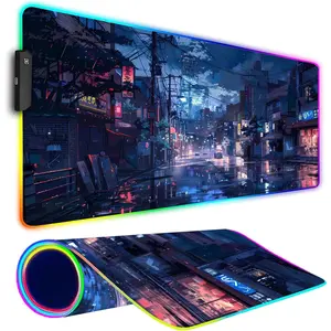 RGB Gaming  Pad, Large Mousepad with Led Light, Gaming Accessories Keyboard Pad for Desk, Non-Slip Rubber Base Big  Mat for Gamer, 31.5 X 11.8 Inch,  Streets