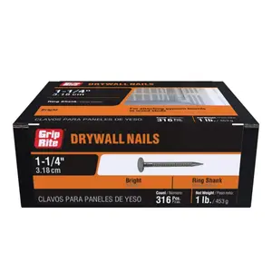 1-1/4 in. x 12-1/2-Gauge Bright Steel Ring Shank Drywall Nails 1 lb. Box
