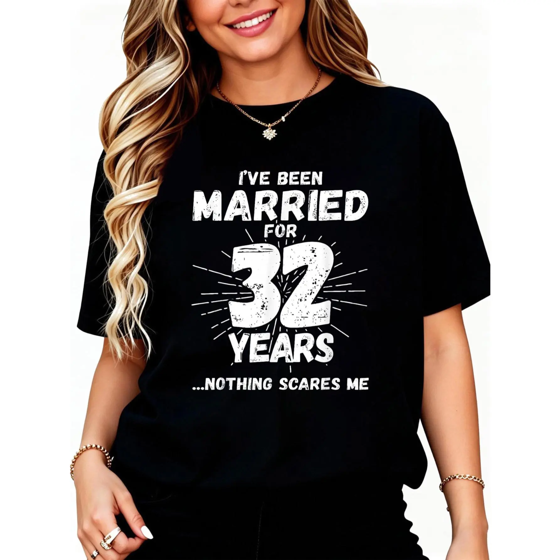 100% Cotton Couples Married 32 Years - Funny 32nd Wedding Anniversary T-Shirt Unisex Adult Clothing Streetwear