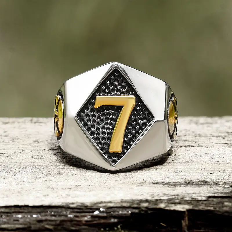 GTHIC Lucky Number 7 Skull Stainless Steel Ring for Men Women Statement Jewelry Daily Wear