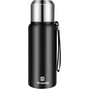 Insulated vacuum Thermo Bottle 500ml/16.9oz with cup Stainless steel coffee bottles for hot and cold drink water flask. (Black,500ml)