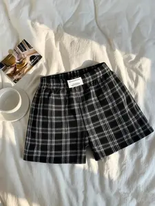 Y2K Aesthetic Tie-Dye Lounge Shorts for Women, Soft Breathable Cotton Blend Pajama Bottoms, High Waist Elastic Waistband Comfy Nightwear, Casual Loose Fit Summer Shorts, Cute Marble Print Loungewear for Daily Wear & Vacation, Plaid