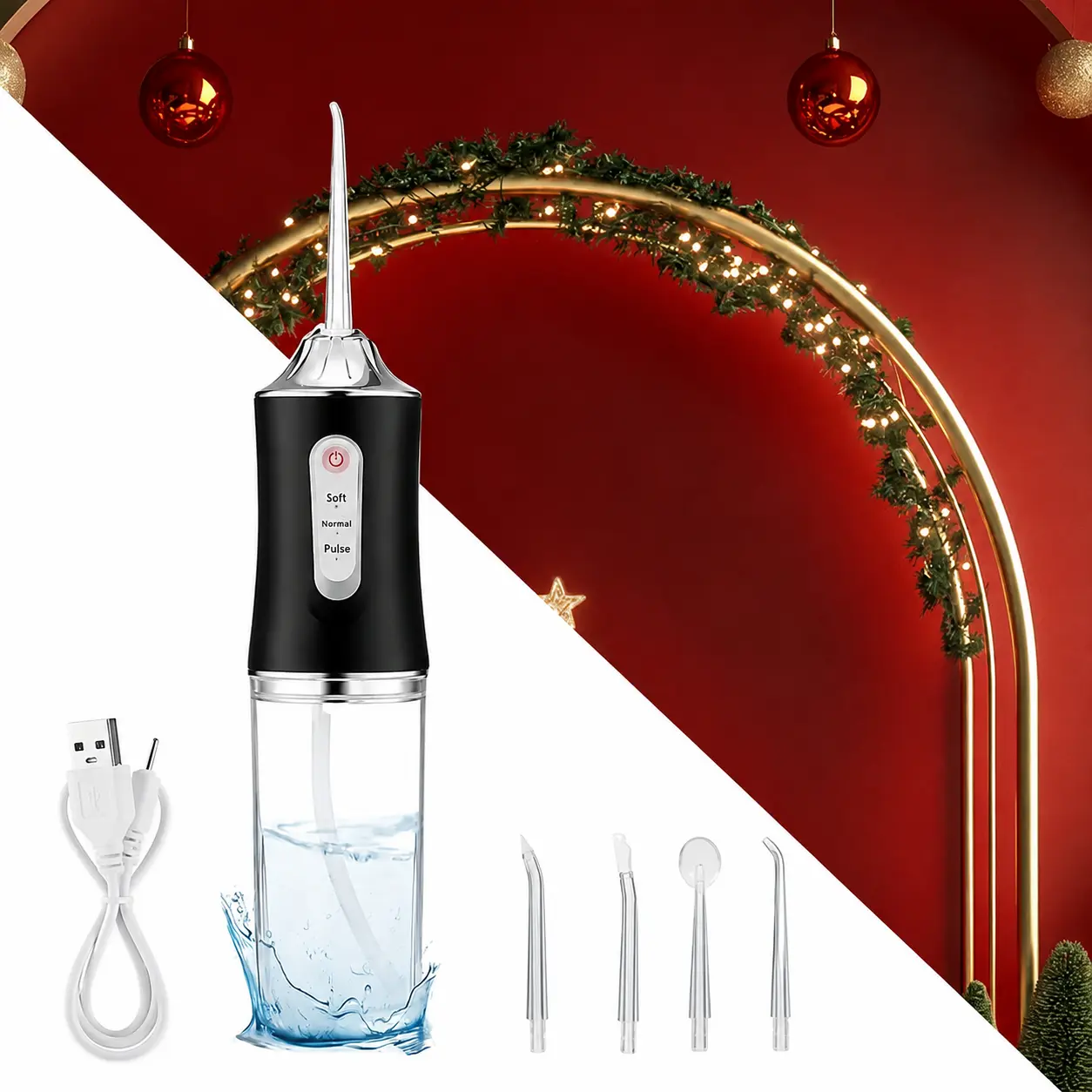 Rechargeable Oral Irrigator - Water Flosser Teeth Cleaner with 4 Nozzles, Travel-Friendly Portable Dental Care Device for Adults, Ideal for Daily Oral Cleansing, Teeth Cleaning Oral Irrigators