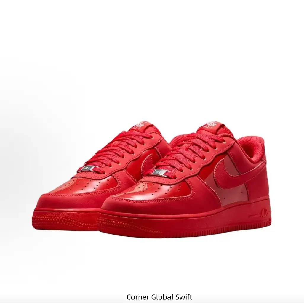 All Glossy Red Low Top Skate Sneakers｜Solid Red Street Fashion Casual Flat Shoes Unisex Daily Walking Trainers