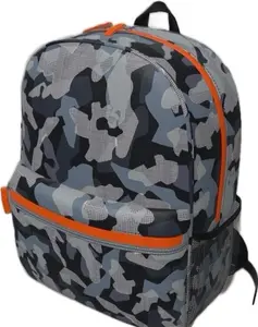 Camouflage 16" Laptop Backpack - Orange Accents, Black Straps, Recycled Nylon-Polyester, 23L Capacity, Water Repellent, Athletic Design, Zipper Closures, Adjustable Shoulder Straps