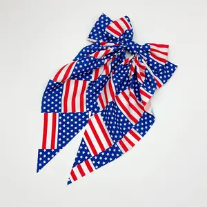 Patriotic American Flag Hair Bow for Women Girls Large 4th of July Bow Clip Independence Day Ribbon Hair Accessory