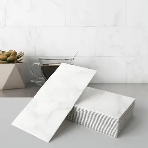 Matte Bathroom Backsplash Peel and Stick Subway Tile Stickers ,Stick on Backsplash for Kitchen Wall Individual Tiles 3.85INx7.79IN (Carrara White,23PCS)