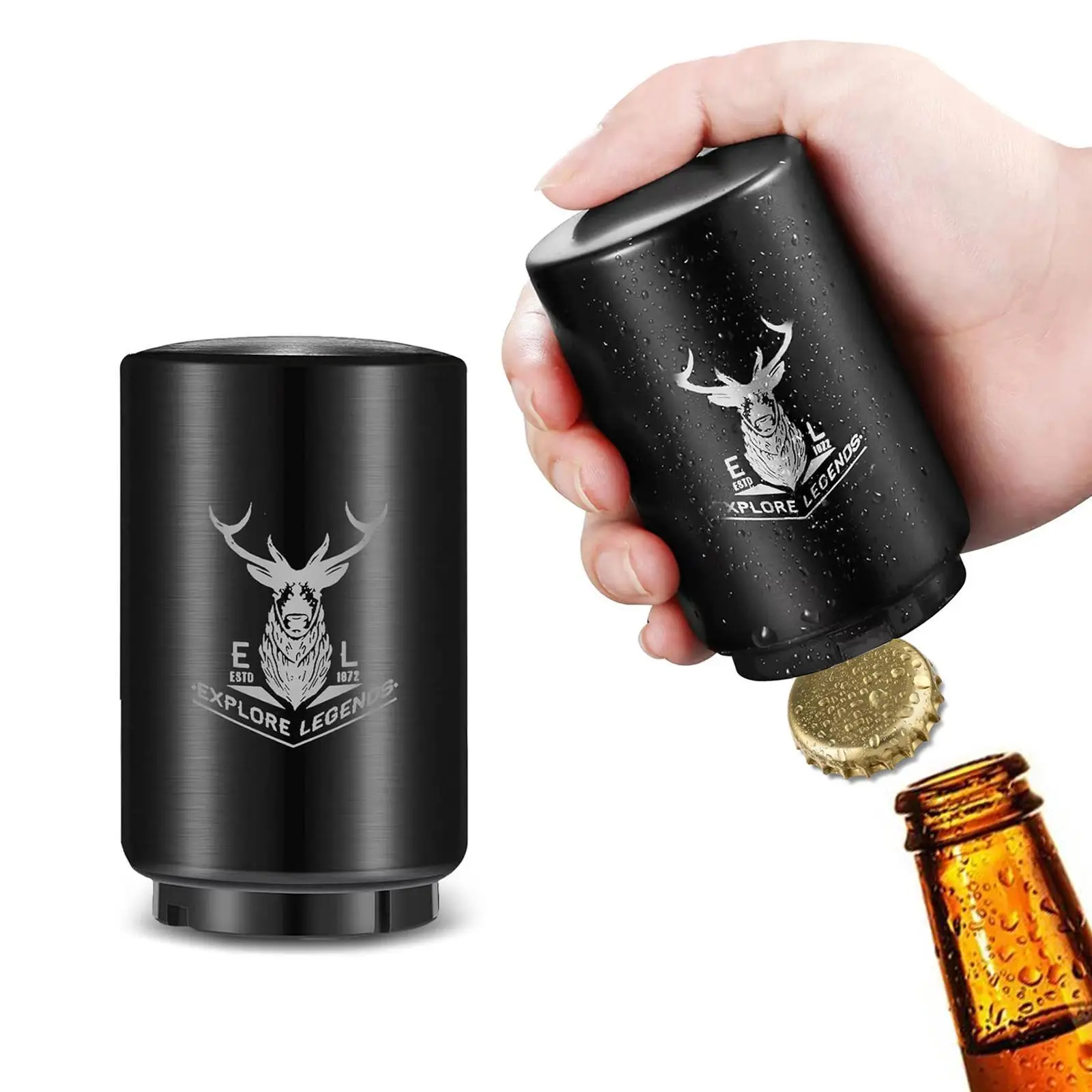 Premium Magnetic Beer Bottle Opener, 1 Count Stainless Steel No-Slip&Push-Down Quick Open Cap Beer Opener for Home Kitchen Halloween Party Utensils