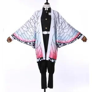 Anime Demon Slayer Kimetsu   Kochou Shinobu Cosplay Kostuum Pruik Set Kimono Uniform Halloween Anime Kostuums Voor Volwassen Kid