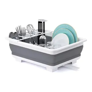 Collapsible Dish Drying Rack for Kitchen Counter, Portable Space Saving Dish Drainer Organizer with Utensil Holder for RV, Camper, Travel Trailer & Small Kitchen Storage