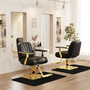 Baasha Luxury Black & Gold Salon Chair | Thick Memory Foam Cushion | 330lbs Heavy Duty | 360° Swivel & Adjustable Height | Ergonomic Fit for Stylist 5’0”-5’8” | Premium PU Leather Professional Hair Styling Chair