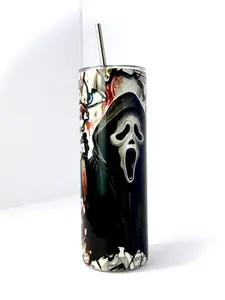 20 oz Ghostface Stainless Steel Tumbler with Lid, Straw