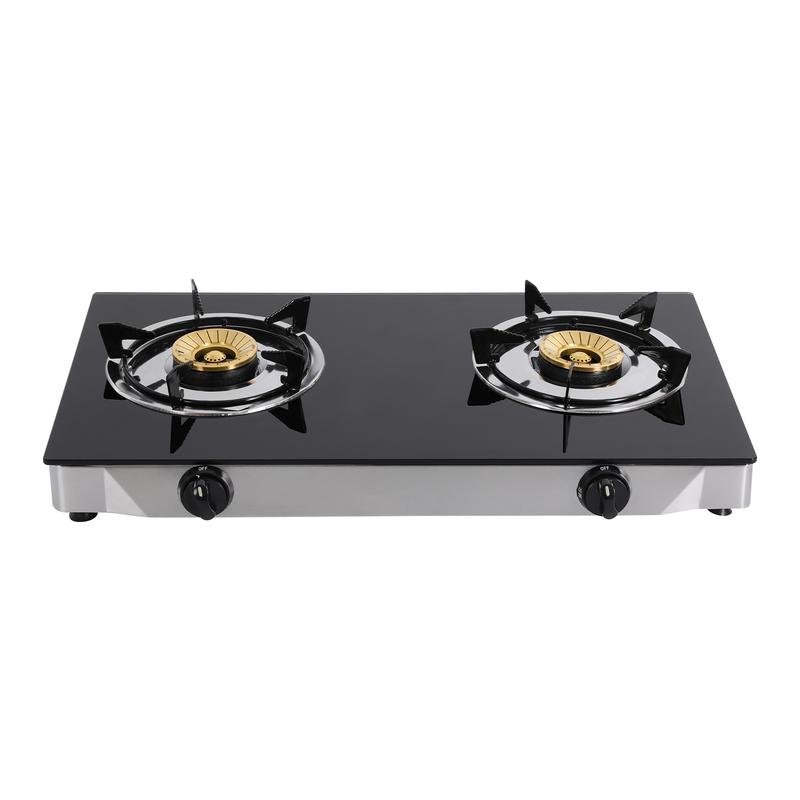 2-Burner LPG Gas Stove 3.5KW 11995BTU/hr Tempered Glass Countertop for Home Commercial Kitchen Aluminum Ceramic Stainless Steel Pans Safety Lock Easy to Clean