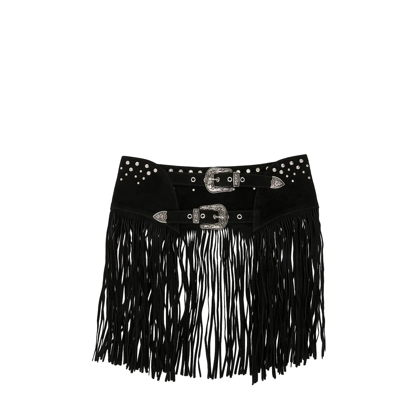 Understated Leather Fringe Studded Belt in Black