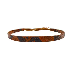 Python Print Leather Hat Band - Light Brown