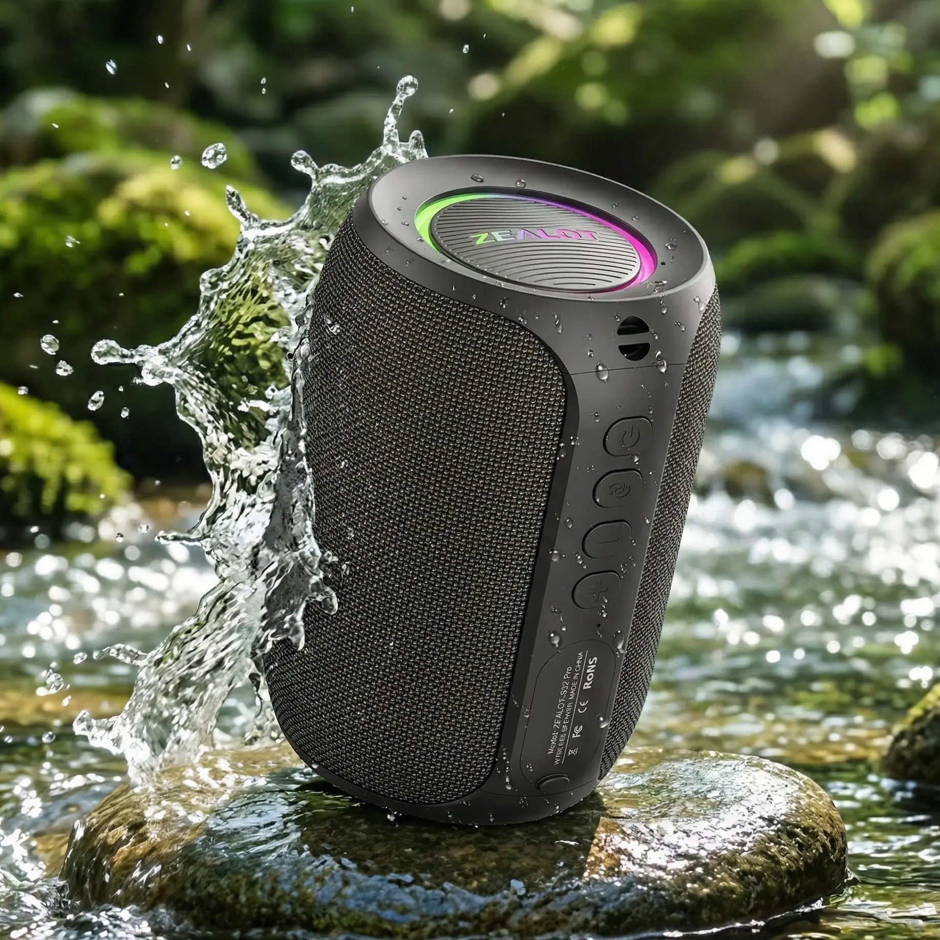 ZEALOT Portable Bluetooth Speaker with Super Bass, Full Bass, IPX5 Waterproof Subwoofer Speaker, Outdoor Speaker, Loudspeaker System, HiFi Stereo Sound, RGB Lights, 12-Hour Playtime, Supports TF Card/USB/AUX - For Phone, Computer, Home, Outdoor, Car